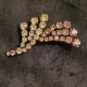 Elegant Vintage Sparkling Pink and AB Crystal Swoosh Brooch